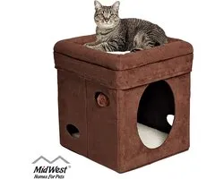 Midwest Curious Cat Cube Bruin Suede kattenhuis 38x38x42cm