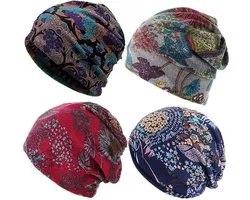 Muts - Gebreide muts – 4-delige Set – Boheemse Print – Zacht Polyester – Geschikt voor Herfst en Winter
