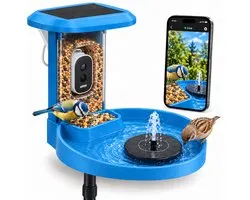Voqella® Vogelhuisje met Camera - Vogelvoederhuisje met Camera - Voederhuisje voor Vogels - Vogelbad op Voet - Vogeldrinkschaal - Op Paal - Met Zonnepaneel - Video & Audio