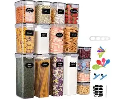 Airtight Food Storage Containers Set – 16 Pieces, BPA-Free, Ideal for Pasta, Cereals, Flour, with Labels and Measuring Tools