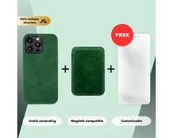 iPhone 15 Pro Max – Alcantara Case + MagSafe Wallet + Gratis Screenprotector | Emerald Green