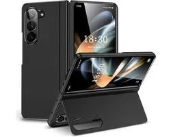 Geschikt voor Samsung Galaxy Z Fold 6 - Polycarbonaat - Krasbestendig - Met inklapbare standaard - Back Cover Hoesje - Zwart