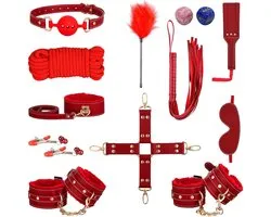 DOWO® - BDSM Extreme Bondage Set - 16 Delig - Erotische Dobbelsteen - SM Handboeien - Zweep / Veer / Zweepje - Sex Toys voor Koppels - Seksspeeltjes voor Mannen en Vrouwen - Sex Pakket en Toys - Rood