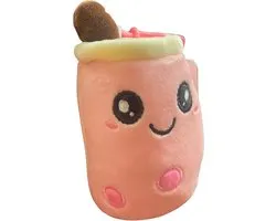 Trendy Bubble Tea / Boba Knuffel | Thai Tea Plush | Squishy | Incl. Sleutelhanger Optie - Peach