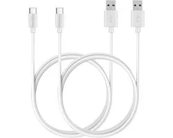 2x USB C naar USB A Kabel Wit - 1 meter - Oplaadkabel voor Xiaomi Poco M7 Pro 5G / Poco F7 Ultra 5G / Poco F7 Pro 5G / Poco F6 Pro 5G / Poco F6 5G / C75 / C65 / X7 Pro 5G