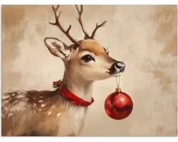 Affiche 80x60 cm - Noël - Cerf - Bois - Boule de Noël - Posters - Décoration murale - Décoration de salon - Décoration murale de chambre - Décorations de Noël - Décoration de Noël pour l'intérieur