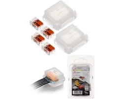 Raytech Gel Box HappyLine Happy Joint 4 - 45x37x24mm IP68 / IPX8 (max 4x4mm2) / Boîte de jonction remplie de gel / Boîte de jonction étanche / Connecteur de câble étanche / Professionnel / 2 Pièces avec 4x Borne de connexion Wago 221-412