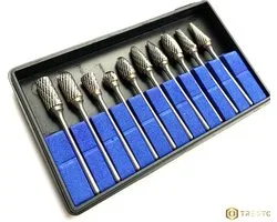 TRESTO - Frezensets – Set van 10 frezen – Mini frezenset van Wolfaamcarbide ø 3,00 x 6,00 mm – Multitool accessoiresset geschikt voor Dremel multitools