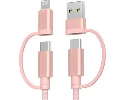 4-in-1 USB C naar USB C Kabel 3 m,60 W,voor iPhone 17 16 15 | Snel Opladen Multi Charger Cord met USB-A Adapter/iOS/Type C voor AirPods,MacBook Pro,iPad Air,Samsung Galaxy S25 S24 Ultra