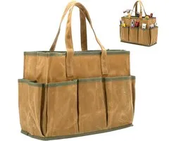Luxe Tuingereedschapstas - Tool Organizer - 16oz Waxed Canvas - Met 10 Opbergvakken - 36x14x26.5cm - Geel