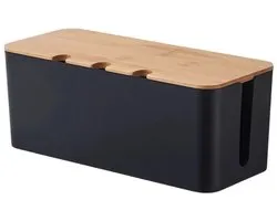 Kabel organiser - Kabelbox - Kabel management - Kabeldoos opbergdoos voor Stekkerdozen - Kabelhouder en hoes voor tv-draden, computer en USB-hub - Bamboe Deksel - Zwart - Klein Formaat