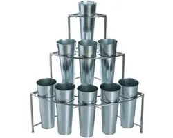 Display + 9 cache-potten, zilver - bloemendisplay - stand