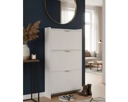 Milano Luxe Schoenenkast Smal avec 3 Kleppen – Wit – 76x24x138 cm – Étagères Ajustables & Grand Espace de Rangement pour Entrée et Vestibule - House&Garden