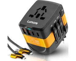 Lumora - Wereldstekker set - Snellader Reisadapter - Fast Charging - 2x USB-C & 2x USB-A - Voor 200+ Landen - USA, UK, Australië, Azië, Zuid-Amerika, Europa - Type A, B, C, E, F, G, I, J, L, N
