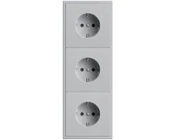 BSEED drievoudige Schuko-inbouwcontactdoos, 16 ampère, voorzien van pc-frame en klauwen, 3-voudig, lichtgrijs