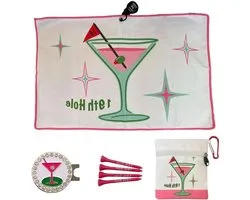 Golf Accessoires Set - Golfcadeau Dames - Golfen Verbeteren - Met Bling Balmarker - 15" x 24" - Roze Martini