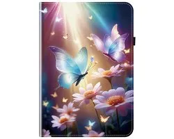 Étui compatible avec les tablettes Samsung Galaxy Tab A9 Plus et A11 Plus- Étui portefeuille - Motif papillons et fleurs - 11 pouces - Compatible Samsung A9+ et A11+ - Pochette de protection en silicone