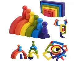 Ensemble de blocs 3 en 1 Allerion - 19 pièces - Jouets Éducatif - STEM - Bois 100% durable - Montessori - Pour Garçons et Filles