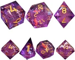 Ensemble de dés Joya Kids® Dungeons and Dragons | Set de Dés DnD Polydice avec Core liquide | Ensemble de dés D&D | Ensemble de 7 pièces en résine | Coffre de rangement de Luxe inclus | Liquid Core Pink avec carpe koï