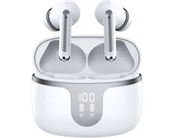 Draadloze oordopjes - Bluetooth 5.3 koptelefoon - HD-microfoon, HiFi-stereo geluid - Touchbediening, dubbele LED-display - Geschikt voor iOS en Android - Wit - Klein