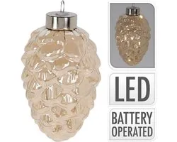 Home & Styling glazen dennenappel kerstdecoratie met 4-LED verlichting 11cm.