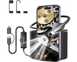 Caméra Endoscope Smartphone 10M - Double Objectif 1920P HD Caméra d'Inspection - Étanche IP67 - USB-C & Lightning - Pour Android et iPhone