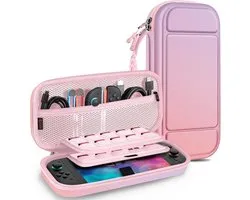 Zandarix Compatible avec Nintendo Switch 2 - Étui de protection Shell - Sac de voyage portable avec 20 emplacements pour cartes de jeu - Poche intérieure pour Accessoires de vêtements pour bébé - Rose violet