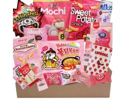 Pink Edition Candy Snack Drink Giftbox - SAMYANG Carbonara Noodle - Mochi Roll - Japan Kitkat Chocolade - Asian Snoep Snack pakket - Korean Instant Ramen - Verrassingspakket - Kerstgeschenk - Relatiegeschenk