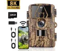 CoolFule WildCamera avec vision nocturne pour l'extérieur - 8K - Carte SD de 128 Go incluse et lecteur USB en cadeau