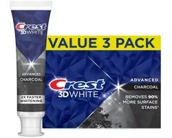 Crest 3D White Whitening Charcoal Dentifrice – Nettoyage Profond & Dents Plus Blanches – Avec Fluorure – Menthe Rafraîchissante – Pack de 3