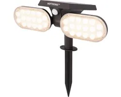 HOFTRONIC Pato - Solar Tuinspot met Bewegingssensor - Kantelbaar Monokristal Zonnepaneel - 3000K Warmwit licht - IP65 Waterdicht - Tuinverlichting op Zonne-energie - Wandspot/Prikspot en Sockel