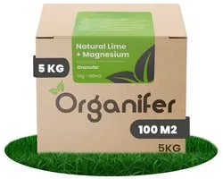 Engrais Granule de Chaux enrichi en magnésium (5Kg - Pour 100m2) pour un vert plus profond des feuilles (+ PH) Spécialement pour les pelouses, les plates - bandes , le potager et la verdure publique - Organifer