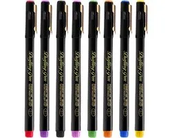 Ainy - Micro Fineliners 0.1mm watervast - Set van 8 kleurrijke fineliner | fine liner kawaii manga / anime tekenen op schetsboek | bullet journal | handlettering | Pigment liner penselen | calligraphy pennen