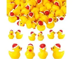 50 stuks mini eenden miniatuur - kleine hars eenden met kerstmuts - figuren ornament voor micro landschap tuin - voor poppenhuis miniatuur standbeeld landschap ambacht