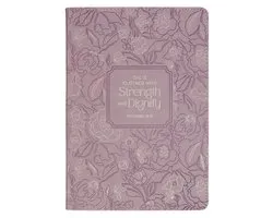 Christian Art Gifts Classic Journal Strength and Dignity Prov. 31:25 Bible Verse, Inspirational Scripture Notebook, Ribbon Marker, Mauve Vegan Leather Flexcover, 336 Ruled Pages, (8.6" X 6.1" X .9")