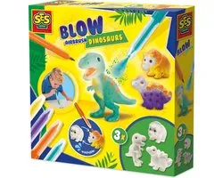 SES Creative Blow Airbrush Pens - Dinosaurussen - Voor Jongens vanaf 5 Jaar - 3 Figuren en 4 Stiften - Blaasstiften - Schoencadeautjes Sinterklaas