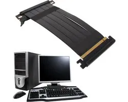 PCIE 4.0 x16 Extender Riser Kabel met 180 Graden Draai - Flexibele High Speed GPU Grafische Kaart Verlengkabel voor RX 7900 XT - 7800 XT - 7700 XT - 7600 - 7500 - Zwart.