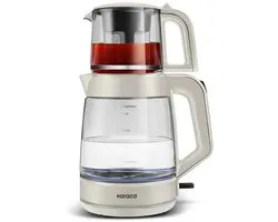 Karaca Glass Tea XL 2-in-1 Theemaker & Waterkoker – 3,1 L – 1900W – Glazen Theepot – Warmhoudfunctie – Starlight