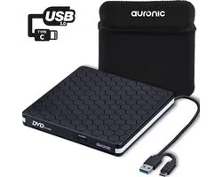 LifeGoods Lecteur et graveur DVD externe - Lecteur de DVD / CD pour ordinateur portable ou Macbook - Données et alimentation via USB 3.0 ou USB C - Comprend une housse de protection et un câble - Noir