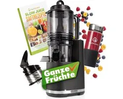 Nutrilovers Extracteur de Jus Lent NUTRI-PRESS MAX pour fruits entiers avec ouverture XXL de 150 mm, sans BPA, incl. bouteille de jus et livre de recettes pour jus lents