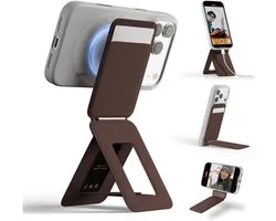 MOFT Tripod Wallet - Porte-cartes & Support Dépliable 20CM - Compatible avec MagSafe - MOVAS Cuir Végan - Portefeuille Magnétique 2 Cartes - Marron