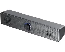 Compacte PC Soundbar – Computer Speaker met Blauwe LED Verlichting – 3.5mm AUX & USB Gevoed – 2.0 Stereo Luidspreker voor Laptop, PC, Monitor & Mac – Zwart