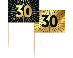 50 bâtons de drapeau or/noir 30 ans - Golden Celebrations - Snacks , Tiges de cocktail, Tapas