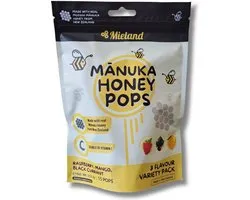 Sucettes au miel de Manuka Mieland - Manuka Honey pops - avec Vitamine C - pack de variations de 3 saveurs - MGO 300+ - mélange de 3 saveurs fruitées - 15 pièces - bonbons naturels - sucette