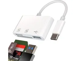 C-adapter USB 3.0 OTG kaartlezer SD Micro SD 3-in-1 hub meervoudig stopcontact voor Apple iPhone15 Pro Max Plus voor iPad 10 Air4 Macbook Air Compatibel met Samsung Card Reader Accessoires PC