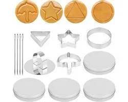 Gosknor 13pcs Stainless Steel Cookie Moulds, Korean Dalgona Sugar Candy Making Tool Umbrella Triangle Star Round Cookie Molds with Printing Plate & Box Baking Set for Party Challenge Game