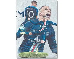 Poster Mbappé - PSG - Paris Saint Germain - Hoogwaardig glans - Geschikt om in te lijsten - 60x42cm - Voetbal - Bekende voetballer - UEFA Champions League - WK voetbal - FIFA - Sport - Kinderkamer - Cadeau - Sinterklaas - Kerst