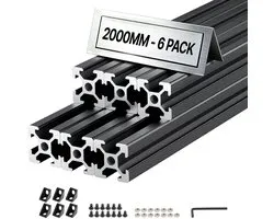 Aluminium profiel 20x20 mm T-sleuf - Set van 6 x 2 m rails - Geanodiseerd EU-norm extrusieprofiel - Voor 3D-printers CNC-frames werkbanken montage - Zwart