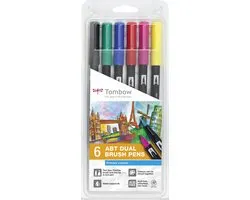 Tombow ABT Dual Brush tekenpennen - Primaire kleuren - Set van 6