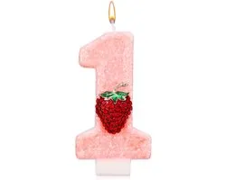 Nummer 1 Kaars, Schattige Bessen Nummer Een Kaars Aardbeien Thema Taart Topper Decoratie Benodigdheden voor Eerste Verjaardag Bruiloft Feest Babyshower Decoratie